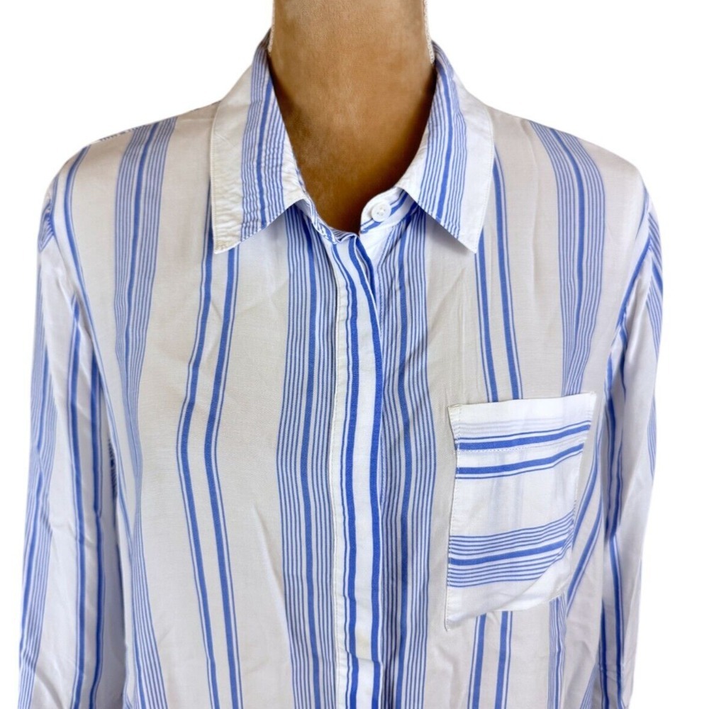 Soft Surroundings Womens Sz Lg Top Blue White Stripe 3/4 Sleeve Spring Beachy